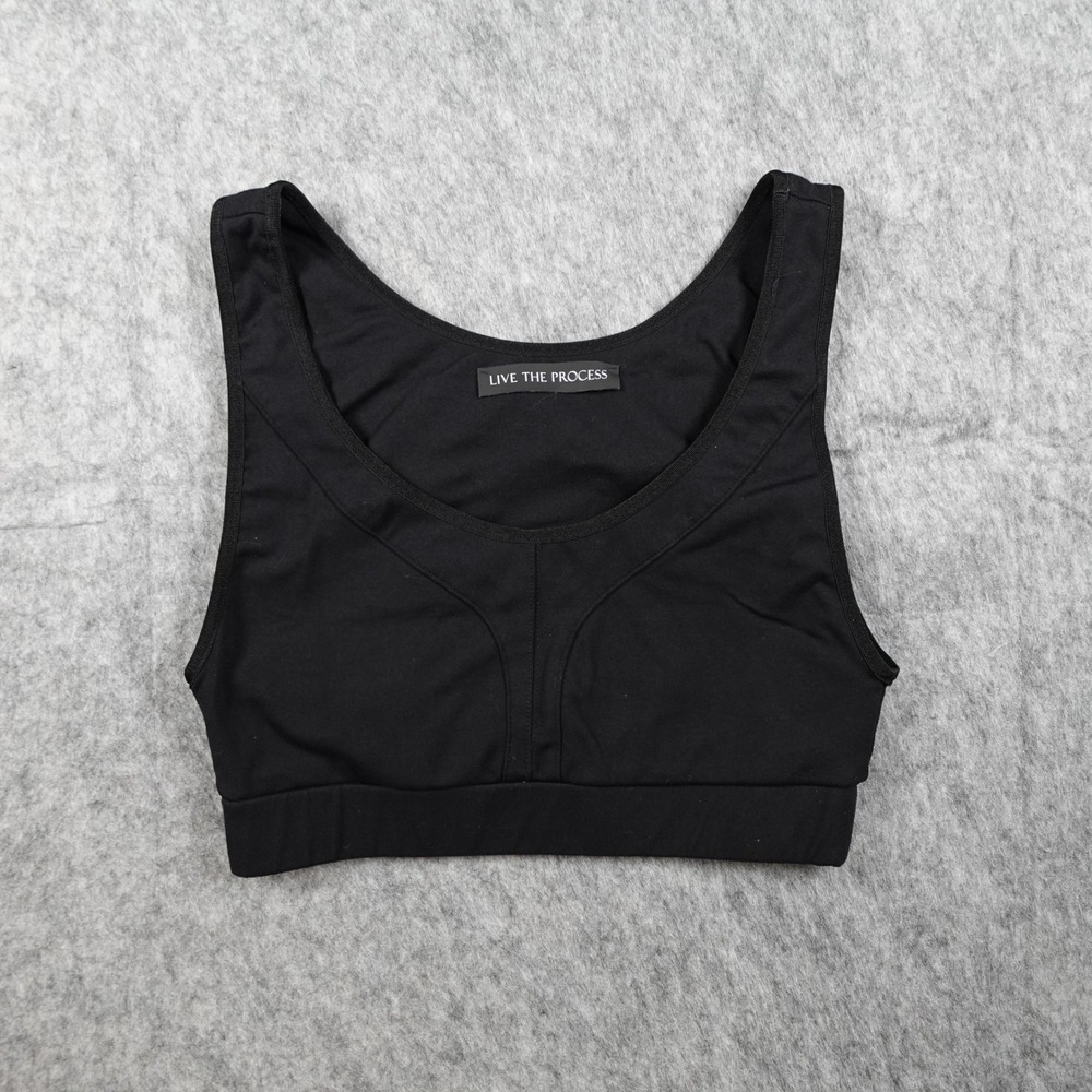 Live The Process Sports Bra‎ Women Medium Black Activewear Cropped Scoop Neck